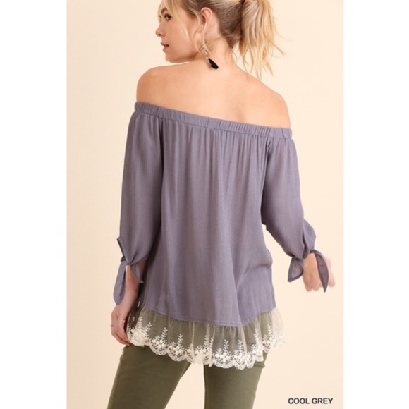 Embroidered off the shoulder top with lace hem - Picture 4 of 6